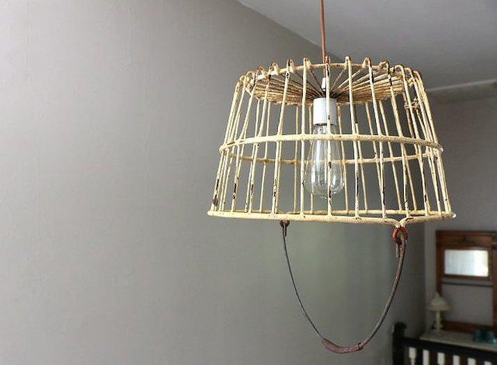 basket pendant light hanging from ceiling