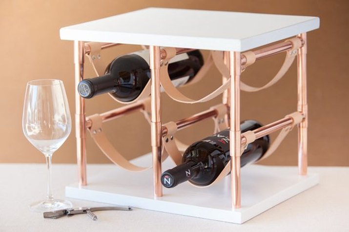 Copper and leather wine rack