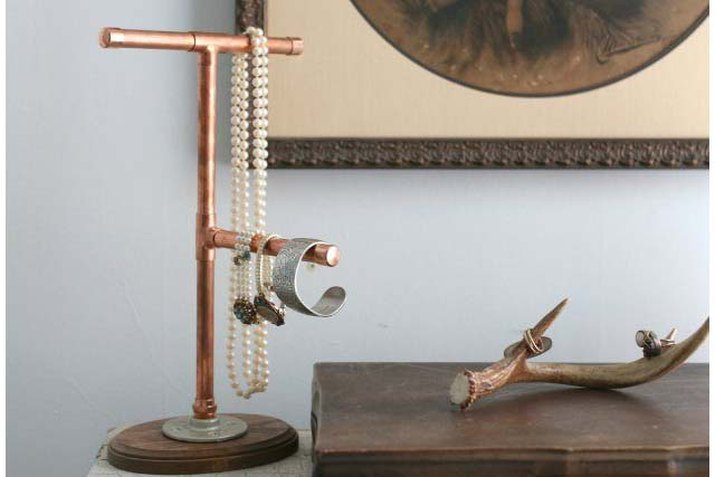 Copper pipe jewelry display