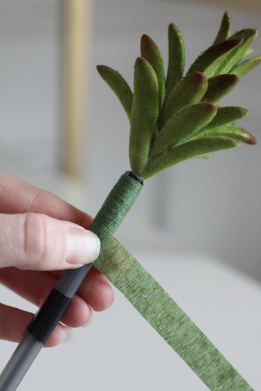 Use floral tape to attach the succulent to the pen