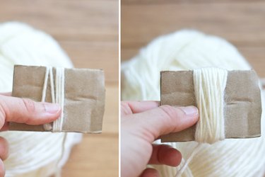 Wrap the cotton crochet thread around the cardboard template.